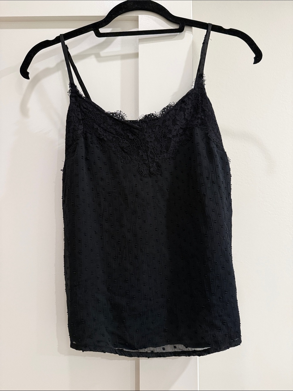Abercrombie & Fitch Black Lace-Trim Spotted Swiss Dot Cami